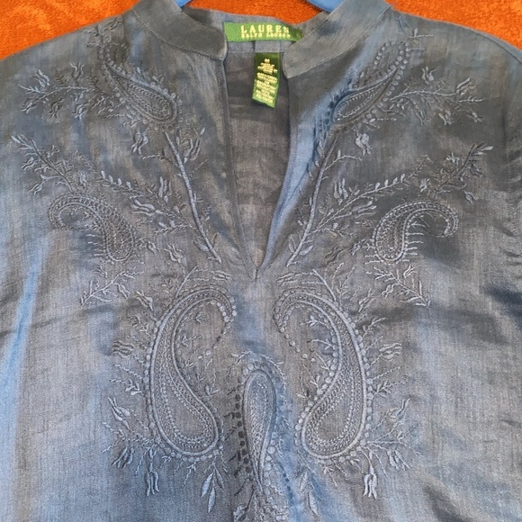 🌺 4/$25 Lauren Embroiled Tunic 100% Linen - Picture 3 of 11